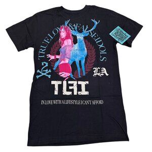 True Love False Idols TLFI Men Size M Black Stag Party Graphic Print T-Shirt NWT